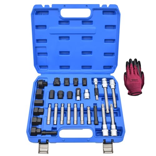 30PCS Alternator Pulley Remove Install & Alternator Decoupler Pulley Tool | Compatible with VW Audi Ford BMW Benz Volvo GM Toyota Buick Chevrolet, Clutch Freewheel Removal Socket Bit Set