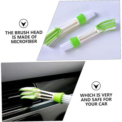 GLEAVI 3pcs Double-Ended Car Air Vent Cleaning Brush Set Green, Air Conditioner Duster for Interior Vents and Dashboard Detailing Tools