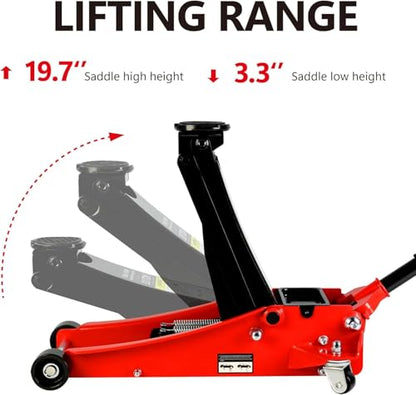 3 Ton Low Profile Floor Jack, Heavy Duty Floor Jack with Dual Pistons Quick Lift Pump, Steel Car Jacks Adjustable Height 3.3"-19.7", Hydraulic Trolley Floor Jacks 3 Ton/6000 LBS Capacity, Red - color: Red - 3 Ton(Dual Pump), Lift 3.3"-19.7"