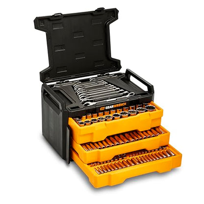 GEARWRENCH Mechanics Tool Set in 3 Drawer Storage Box, 257 Pc, 1/4 in 3/8 in and 1/2 in Drive, Metric/SAE | GW72XLCBMTS