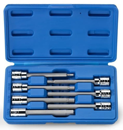Neiko 10072A 3/8-Inch Drive Extra Long Allen Hex Bit Socket Set, SAE, 1/8-Inch - 3/8-Inch | S2 and Cr-V Steel, 7-Piece Set - style: SAE
