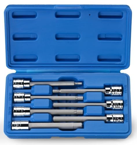 Neiko 10072A 3/8-Inch Drive Extra Long Allen Hex Bit Socket Set, SAE, 1/8-Inch - 3/8-Inch | S2 and Cr-V Steel, 7-Piece Set - style: SAE