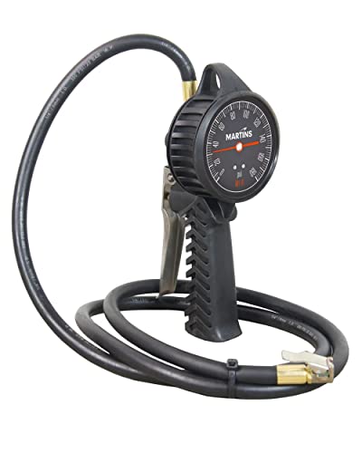 Martins Handheld Analog Tire Inflator Gauge with 6 ft Rubber Hose – Compact Tire Inflator for Automotive, Cars, Motorbikes, Bicycle – 174 PSI - size: Analog Handheld