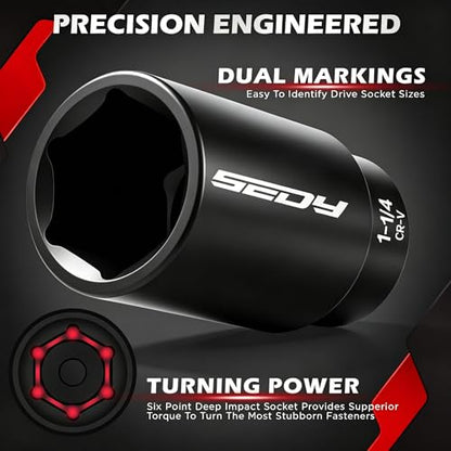 66-Piece 1/2" Drive Impact Socket Set, SAE 3/8" to 1-1/4" and Metric 10-24mm, Deep & Standard 6-Point Cr-V Sockets with Ratchet, Extension Bars, Adapters, Universal Joint, Drill Adapter, Storage Case