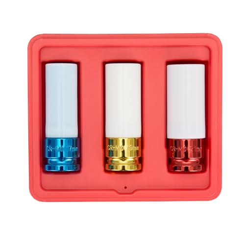 OEMTOOLS 25583 3 Piece 1/2" Drive Wheel Protector Impact Socket Set, Extra Thin Wall Socket Set, Keeps Lug Nuts and Wheels Protected, CR-MO Metric Socket Set - size: 3 Piece Set (17mm, 19mm, 21mm)