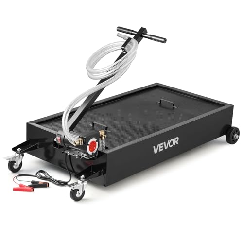 VEVOR Low Profile Oil Drain Pan, 20-Gallon Metal Oil Change Pan, Effective Oil Drain Cart with 180W Electric Pump, Wheels & Folding Handle, Oil Drain Tank for Cars, SUVs, Trucks, Buses, RVs