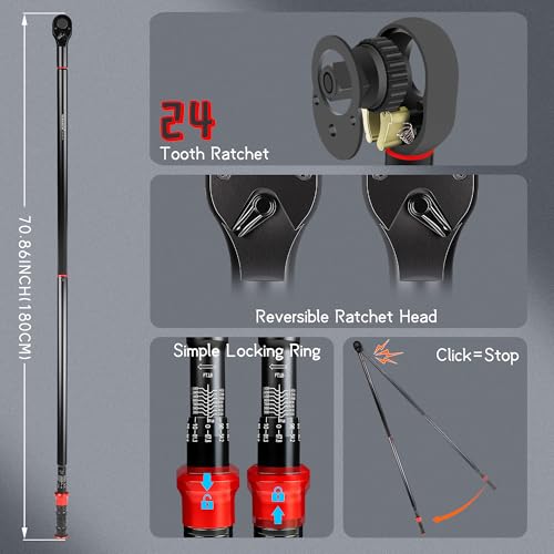 1-Inch Drive Torque Wrench 200-1500ft.lb/271.0-2032.5Nm | ±3% Precision Dual Direction Torque Wrenches with 24-Tooth Dual Range Scales with Ft.Lbs and N.m - size: 1" DR.『200-1500 FT.LB』