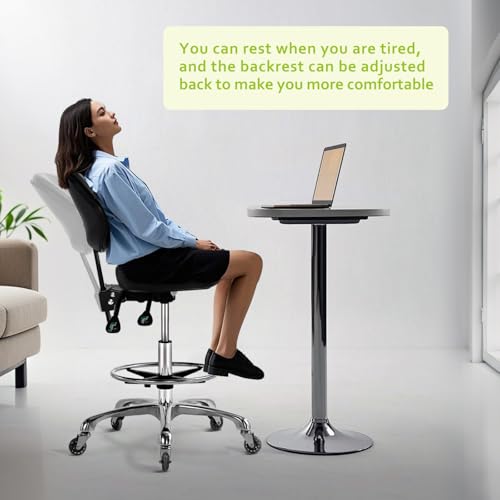 Saddle Stool Chair with Wheels,Ergonomic Swivel Rolling Height Adjustable for Salon Beauty Clinic Dentist Tattoo Home Office - color: Black, size: With Backrest