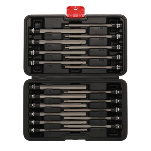 EMENTOL 20PCS 3/8-Inch Drive Hex Bit Long Socket Set, Allen Socket Set, CR-V, S2 Alloy Steel Bit, SAE/Metric, 3mm - 12mm, 1/8"-7/16" - size: Regular Hex Bit 3mm - 12mm & 1/8"-7/16"