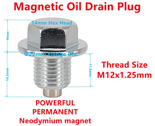 5 Pcs M12x1.25mm Engine Magnetic Oil Drain Plug with 5 Pcs 90430-12031 Gaskets Replace 90341-12012 90341-12026 90080-43037 fit for Toyota, Lexus, Chevrolet and Nissan