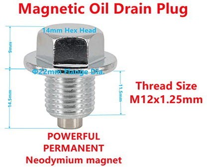 5 Pcs M12x1.25mm Engine Magnetic Oil Drain Plug with 5 Pcs 90430-12031 Gaskets Replace 90341-12012 90341-12026 90080-43037 fit for Toyota, Lexus, Chevrolet and Nissan