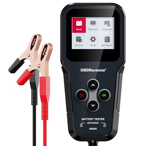 OBDResource Professional Car Battery Tester 6V 12V 24V - 3-in-1 Automotive Analyzer with 100-2000 CCA, Load/Cranking/Charging/Alternator Test - color: red