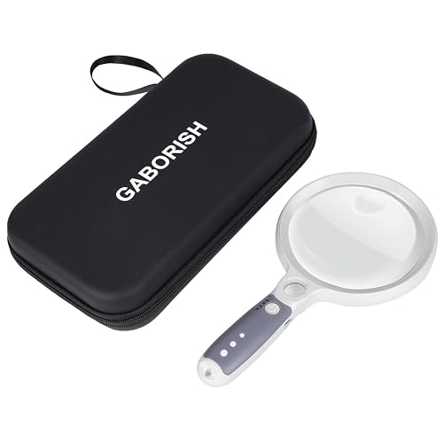 Large Magnifying Glass with 37 LED Light and Case, 10X 20X 45X Handheld Illuminated Lighted Magnifier with 3 Light Modes Rechargeable Magnifying Glass for Seniors Reading, Inspection (White & Grey) - color: White & Grey, size: Magnifier with Light (With C