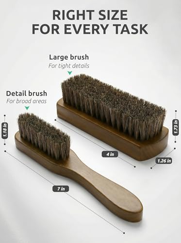 TAKAVU Leather & Upholstery Cleaning Brush Set | Car Detailing Brush for Alcantara, Leather Seats, Suede, Car Interior, Sofa & Convertible Tops - color: Brown