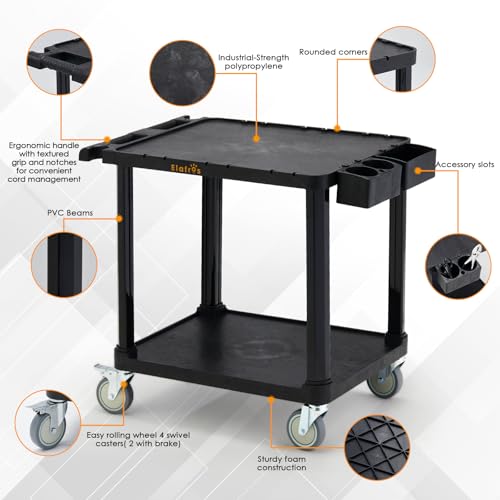 ELAFROS 2-Tier Low Profile Utility Cart, 27.8 x 18 x 26 in | Compact Rolling Cart, 330 lbs Capacity, 4" Swivel Casters, Locking Brakes, Office Home Garage Storage