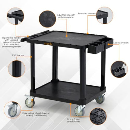 ELAFROS 2-Tier Low Profile Utility Cart, 27.8 x 18 x 26 in | Compact Rolling Cart, 330 lbs Capacity, 4" Swivel Casters, Locking Brakes, Office Home Garage Storage