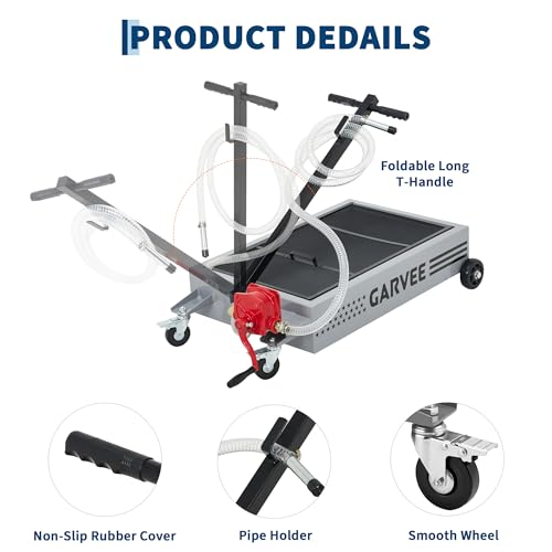 15 Gal Oil Drain Pan with Pump,Low Profile Rolling Oil Drain Cart with 8 ft Hose | with Manual Pump, Wheels & Folding Handle, Oil Drain Tank for Cars, SUVs, Trucks, Buses, RVs - color: National Flag-Silver, size: 15 Gal with Manual Pump