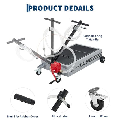 15 Gal Oil Drain Pan with Pump,Low Profile Rolling Oil Drain Cart with 8 ft Hose | with Manual Pump, Wheels & Folding Handle, Oil Drain Tank for Cars, SUVs, Trucks, Buses, RVs - color: National Flag-Silver, size: 15 Gal with Manual Pump