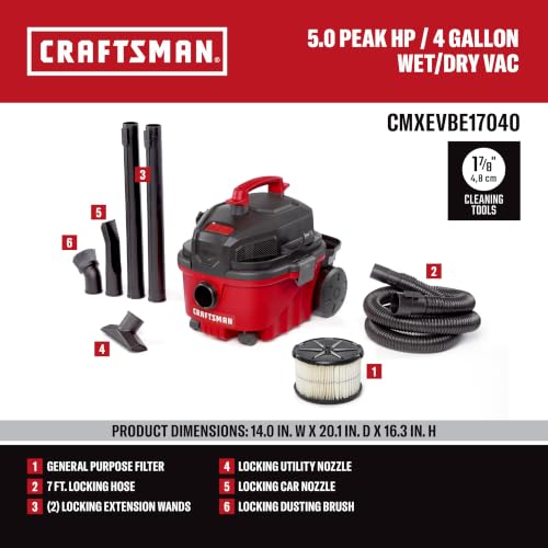 CRAFTSMAN CMXEVBE17040 4 Gallon 5.0 Peak HP Wet Dry Shop Vacuum