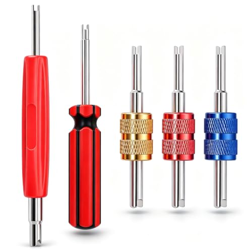 TWTADE Tire Valve Stem Removal Tool Kit, R12 R134a Air Conditioning Valve Core Remover Tool, Single and Dual Heads Valve Core Remover Schrader Valve Tool - color: Red - 5pcs