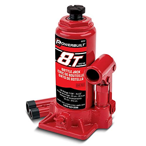 Powerbuilt Heavy Duty 8 Ton Bottle Jack, 16000 Pounds Capacity Hydraulic Vehicle Lift with Stable Base, Lifting Range: 7-1/2-Inch to 15-1/2-Inch - 647527, black