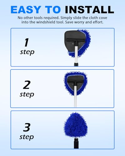 5 Pack Microfiber Pads, Upgraded High-Density Chenille Replacement Heads Cover for Windshield Cleaner Tools, Car Windshield Cleaner Pads, Fit for Window Reach Tool, Handle Not Included (Blue) - color: Chenille Triangle (Blue)