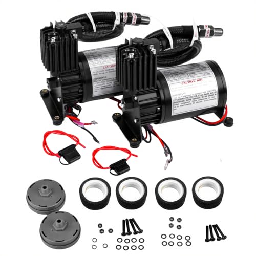 Universal 150 PSI Horns Heavy Duty Dual Onboard Air Compressor, Replacement for Truck/Car Train Horn/Suspension/Ride/Bag kit/System and All 12v Vehicles like Semi/Pickup Trucks, Black 1/4 NPT - color: Black Dual