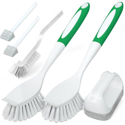 Holikme 6 Pack Dish Brush with Handle Kitchen Cleaning Brush Set for Pot, Pan, Kitchen Sink Abrasive Wheel Brushes (Green) - color: Green