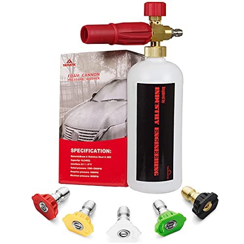 YAMATIC Heavy Duty Foam Cannon Professional Car Wash Pressure Washer Jet Wash 1/4" Quick Connect Adjustable Snow Foam Lance with 5 Nozzle Tips