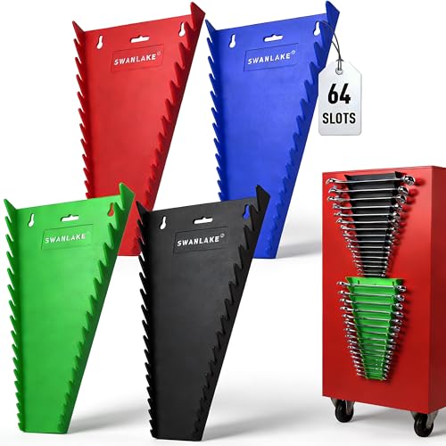 Magnetic Wrench Organizer 4-piece, Wrench Rack Tool Trays SAE (1/4" to 1-1/16"), Metric (6mm to 24mm), 64-Slot Drawer Storage Tools, Wrench Set Holder - color: 64-Slot Multi-Color