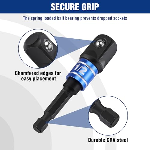 WORKPRO Impact Grade Socket Adapter Set, 1/4", 3/8", & 1/2" Drive, Extension Driver Bit With Holder, for Power Drill to High Torque Impact Wrench, 6PCS - style: 6PCS
