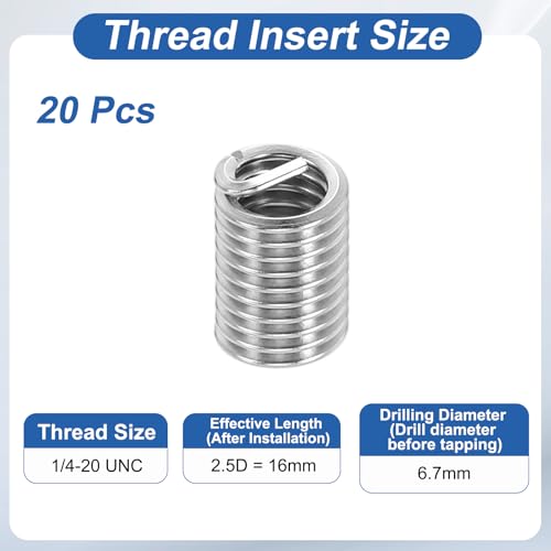 PATIKIL Wire Thread Inserts 1/4-20 UNC 2.5D 16mm, 20Pcs 304 Stainless Steel Helical Coiled Wire Screw Threaded Sleeve Sheath for Mechanical Equipment Automotive Repairs - size: 1/4-20 UNC, 16mm