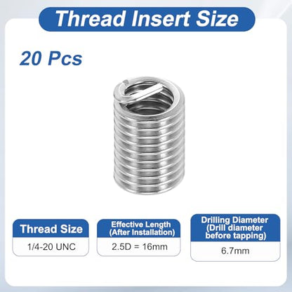 PATIKIL Wire Thread Inserts 1/4-20 UNC 2.5D 16mm, 20Pcs 304 Stainless Steel Helical Coiled Wire Screw Threaded Sleeve Sheath for Mechanical Equipment Automotive Repairs - size: 1/4-20 UNC, 16mm