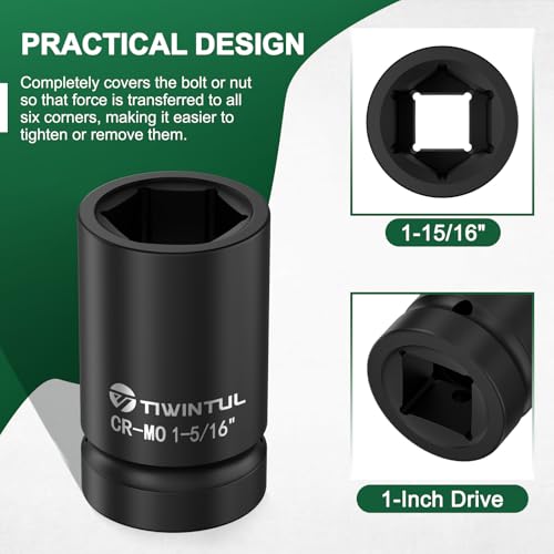 1-5/16" Impact Socket 1" Drive, 6 Point Design for Truck & Trailer | CR-MO Axle Nut Socket, ANSI Certified, Heavy Duty Socket 1 Inch Drive for Industrial & Fleet Maintenance - size: 1-5/16"(1 PCS)