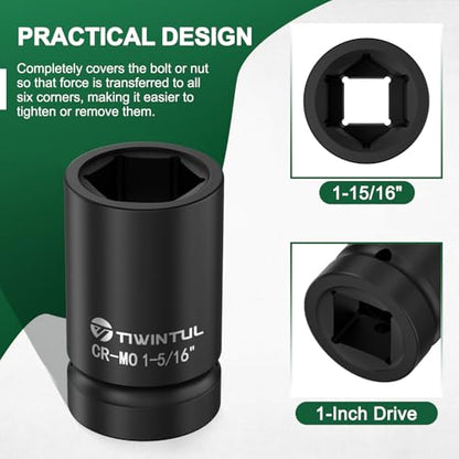 1-5/16" Impact Socket 1" Drive, 6 Point Design for Truck & Trailer | CR-MO Axle Nut Socket, ANSI Certified, Heavy Duty Socket 1 Inch Drive for Industrial & Fleet Maintenance - size: 1-5/16"(1 PCS)