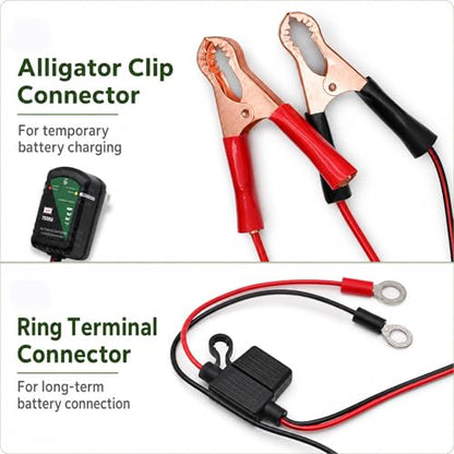 Unocho 12V Battery Charger 750mA Automatic Trickle and Float Maintainer for Lead-Acid Batteries, SAE Quick Disconnect with Clips and Ring Terminals for Motorcycle, Car, ATV, Boat, Lawn Mower