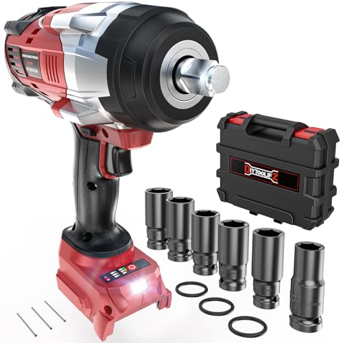 DIYtoolifz Cordless Impact Wrench 1/2 inch Compatible with Milwaukee 18v Battery, 1700 Ft-lbs High Torque Impact Driver with 6Pcs Sockets & Storage Case, Electric Impact Gun with 4-Speed & LED Light - size: 1/2 inch, style: Socket Set for Milwaukee 18v Ba