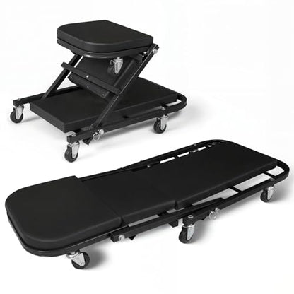 Magshion Garage Creeper Seats on Wheels, Length 40" 330 lbs Capacity 2 in 1 Folding Mechanic Creeper Garage Stool Lay Down or Sit (Black) - color: Black, size: 40"