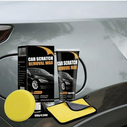 Car Scratch Remover Wax & Repair Paste - Erases Scuffs in 3 Seconds - Complete Kit with Sponge and Microfiber Cloth for Door Handle Scratches & Swirls - 120ml