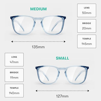 Stoggles Square Z87.1 Certified Polycarbonate Safety Glasses, Anti-Fog | Stylish, Protective, Blue-Light + UV Blocking, Top/Side Shields, Rx Ready, Unisex, Light, Scratch & Impact Resistant - color: Sky Blue, size: Medium