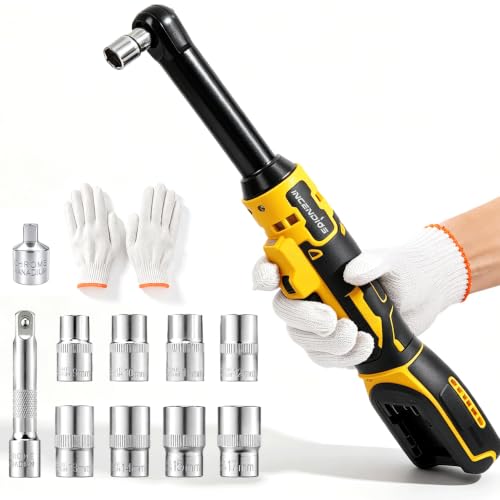 3/8" Extended Cordless Ratchet Wrench Compatible with Dewalt 20V Battery | 74ft-lbs Electric Ratchet with 6.3" Extended Head, Brushless Motor, LED Light, 8 Sockets Set, Adapters, 3 Inch Extension Bar - size: 6.3" Extended Head