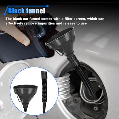 6PCS Car Funnel Set, Flexible Wide Mouth Oil Funnel, Plastic Long Neck Oil Funnels, Car Funnel Accessories for Water Engine Oil Gasoline Coolant, Right Angle Fuel Funnel with Removable Nozzle & Filter