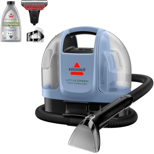 BISSELL Little Green Mini Cordless Portable Carpet and Upholstery Deep Cleaner, Car/Auto Detailer, with HydroRinse Self-Cleaning Tool and 4" Tough Stain Tool, Limited Edition Color Lake, 4015L - style: Little Green Mini Cordless Lake