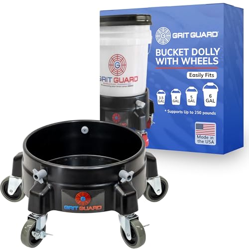 Grit Guard Bucket Dolly with Wheels - Rolling Detailing Wash Bucket with 5 Wheels and 2 Locking Casters Compatible with 2.5, 4, 5 and 6 Gallon Buckets (Black, 3" Grey Casters) - Made in the USA - color: Black, size: 3" Grey Casters