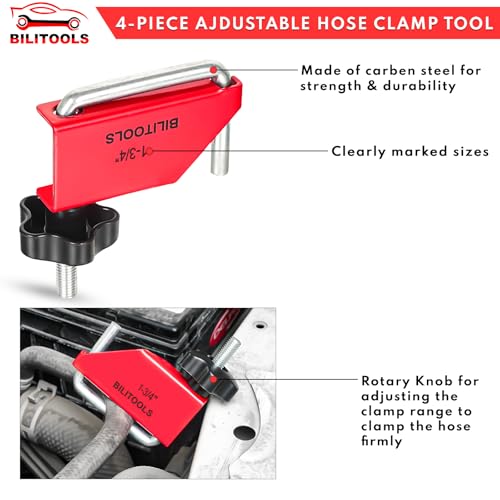 BILITOOLS 4pcs Hose Pinch Off Pliers Set, Clamp Tool for Lines | Carbon Steel, 3/8-1-3/4" Sizes, for Fuel/Vacuum/Coolant/Radiator/Brake Hoses, Adjustable Flow, Non-Damaging, Rust-Resistant