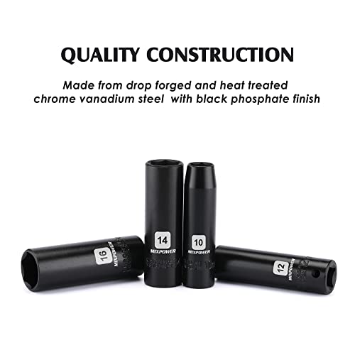 MIXPOWER 13 Pieces 3/8-Inch Drive Deep Impact Socket Set, 7mm to 19mm, CR-V, Metric, 6 Point, Deep, 13 Pieces 3/8" Dr. Socket - size: 9/32" - 3/4" (Deep)