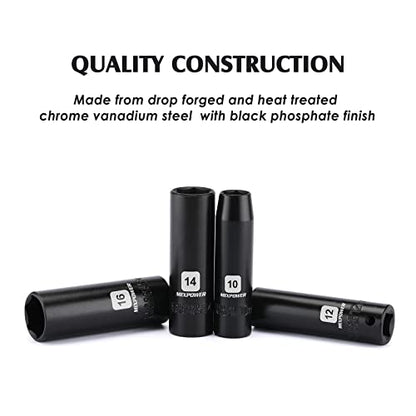 MIXPOWER 13 Pieces 3/8-Inch Drive Deep Impact Socket Set, 7mm to 19mm, CR-V, Metric, 6 Point, Deep, 13 Pieces 3/8" Dr. Socket - size: 9/32" - 3/4" (Deep)