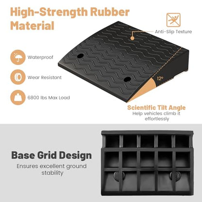 Curb Ramp 2 Pack, 4.5鈥?Raised Height Rubber Threshold Ramps Set w/Predrilled Holes & 4 Expansion Bolts, 6800 lbs Max Load, Anti-Slip Driveway Ramps for Car, Motorcycle, Wheelchairs, Scooters
