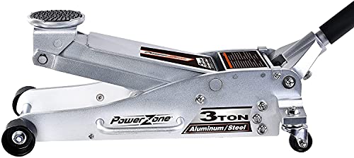 Power Zone 680044 3-Ton Dual Pump Quick Lift Aluminum and Steel Hydraulic Racing Jack, Lift Range: 3-7/8” to 18-3/8”, Silver (680044-A)