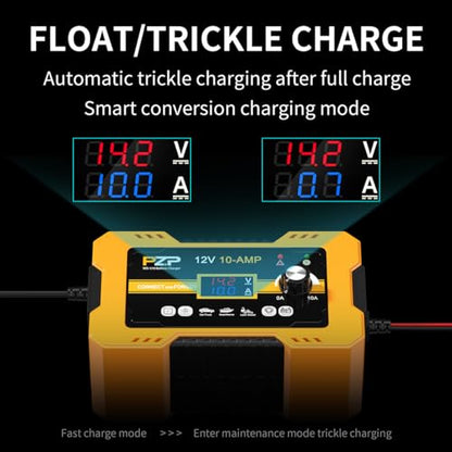 12V Automatic Car Battery Charger, 0-10A Arbitrarily Adjustable Smart Trickle Charger, Auto Desulfator with Battery Repair, Battery Maintainer with Winter Mode for AGM, Gel, Deep Cycle, Lead-Acid - color: Persimmon